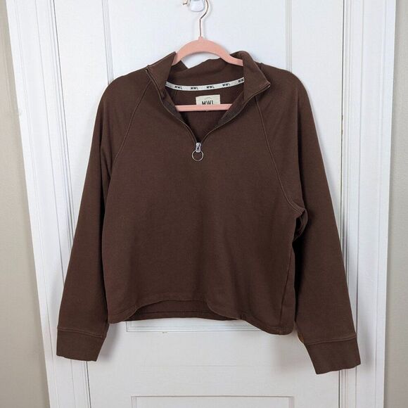 Madewell Tops - Madewell | Brown Ribbed Quarter Zip Sweatshirt Size Medium